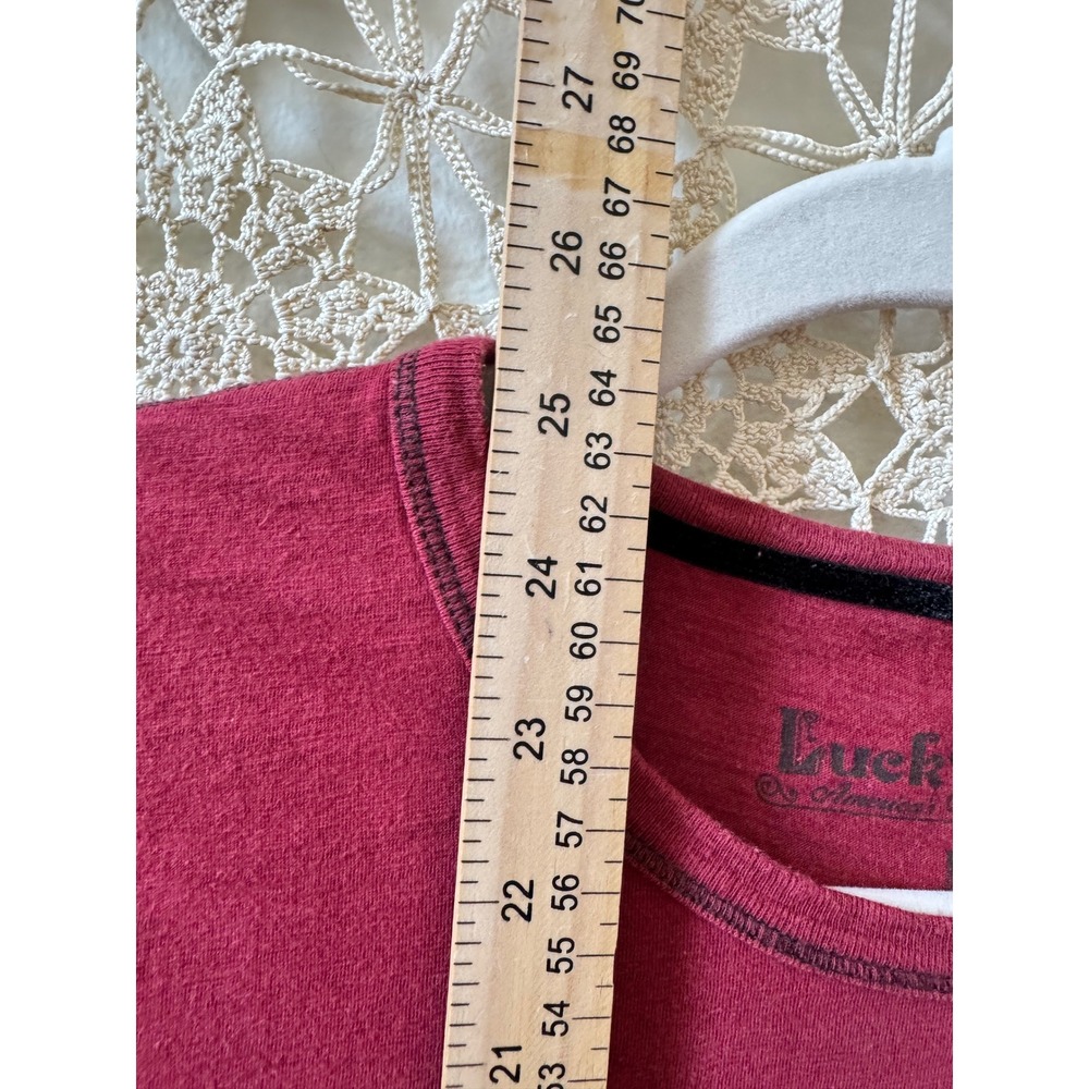 Are you getting Lucky tonight Tee Burgundy Red Studded  Logo Cotton Sz M‎ - Picture 4 of 6